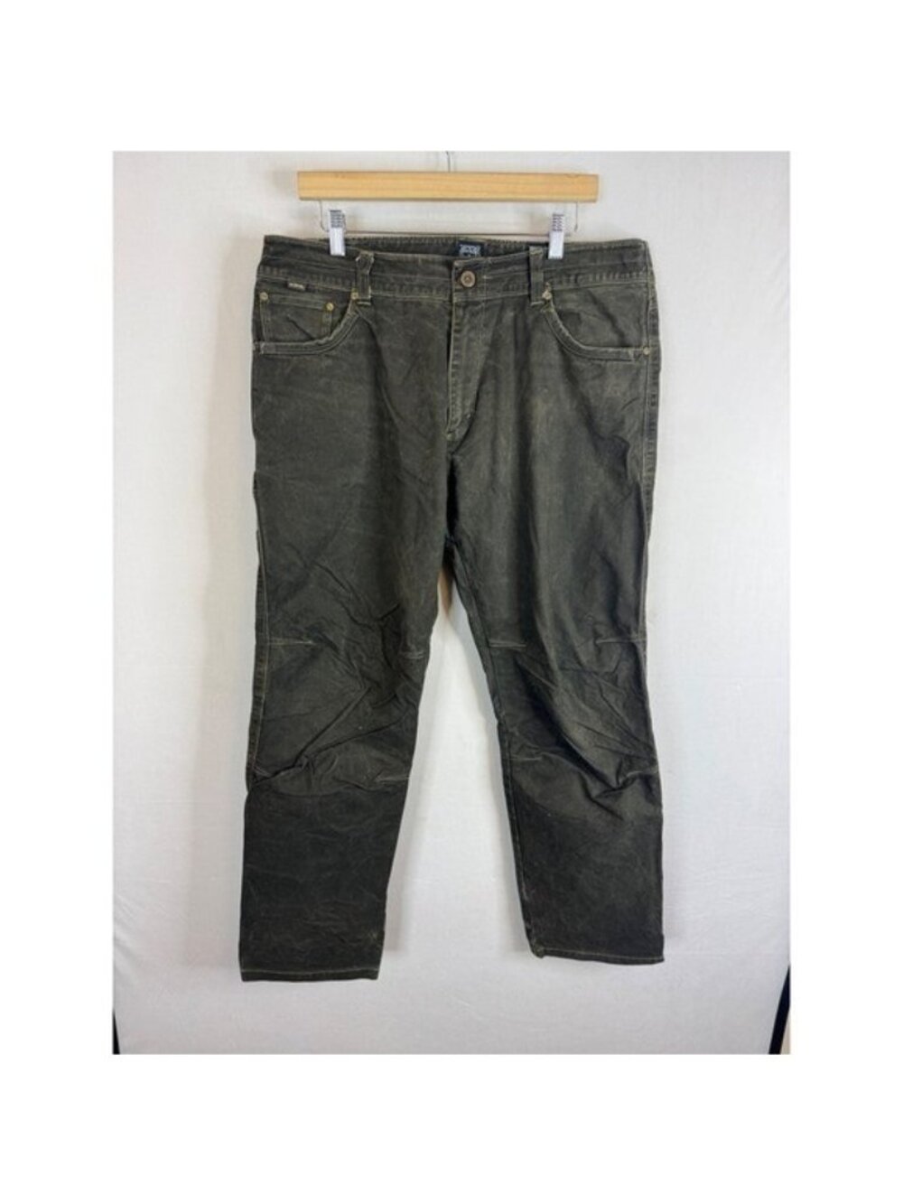 Kuhl Rydr Mens Pants 36x32 Olive Green Vintage Patina Dye Articulated Knee Work